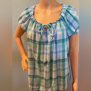St. John's Bay Striped Cotton Blend Top Peasant Style Blouse Petite Large